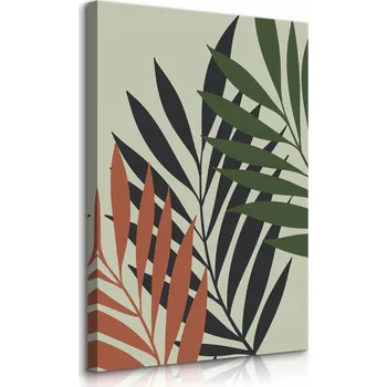 Obraz VELKÝ OBRAZ DO LOŽNICE BAREVNÉ PALMOVÉ LISTY STYL BOHO 50x70