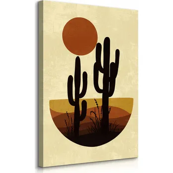 Obraz OBRAZ NA PLÁTNĚ POUŠŤ ZÁPAD SLUNCE KAKTUSY PŘÍRODA STYL BOHO 60x90
