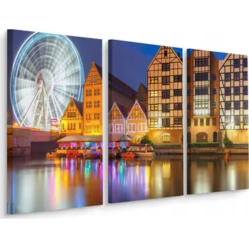 Obraz Obraz TRIPTYK Gdaňsk Město v noci 3D efekt 150x100