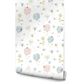 Fototapeta Tapeta v Rolích pro Děti KVĚTY Hortenzie Motýli Berušky Rostliny Příroda