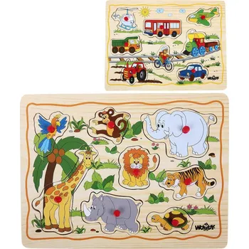 Puzzle WOODY DŘEVO Baby puzzle vkládací na desce s úchyty 8 dílků různé druhy | 519108