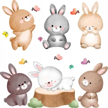 Obraz Nálepky Na Zeď Nábytek Sladcí Králíčci Lesní Zajíčci a Motýli 60x74 cm