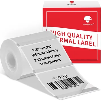 Samolepící etiketa Náhradní samolepící transparentní štítky do tiskárny Phomemo M150 40 × 30 mm (230 štítků/role)