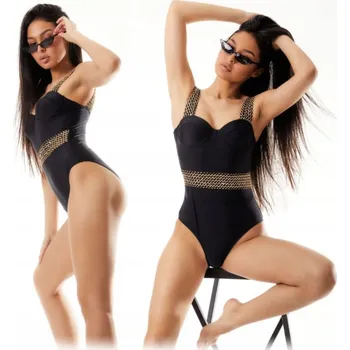 Podprsenka PLAVKY DÁMSKÉ VYSTUŽENÉ S PUSH UP EFEKTEM ČERNÉ ZLATÉ PIN UP L