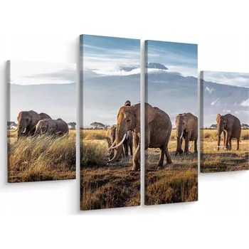 Obraz Čtyřdílný obraz SLONI Zvířata Hory 3D 80x60