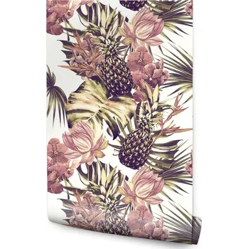 Tapeta Tapeta ananasy, listy monstery a květy do obýváku (obývacího pokoje)