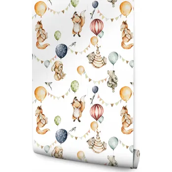 Fototapeta Tapeta v roli do dětského pokoje ZVÍŘATA Balónky Akvarely Pohádka