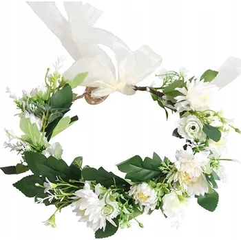 umělá květina Věnec do vlasů z umělých květů, bílé květy se stuhou