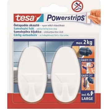 Věšák Háček lepicí, oválný, bílý, L, Powerstrips, TESA