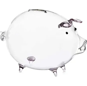 Pokladnička PRASÁTKO POKLADNIČKA DEKORATIVNÍ SKLENĚNÉ VELKÉ S UŠIMA NA MINCE BANKOVKY SKLO