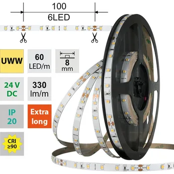 LED osvětlení MCLED LED pásek SMD2835 UWW, 60LED/m, 4,8W/m, DC 24V, 330lm/m, CRI90, IP20, 8mm, 5m