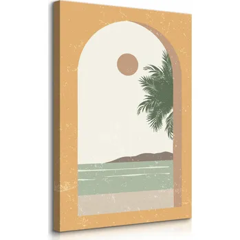 Obraz OBRAZ NA PLÁTNĚ POHLED Z OKNA PALMY OCEÁN ÚTESY STYL BOHO ABSTRAKCE 40x50