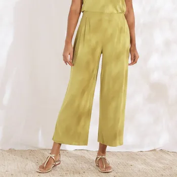 Dámské kalhoty 7/8 široké jednobarevné kalhoty s pružným pasem mechová 34/36