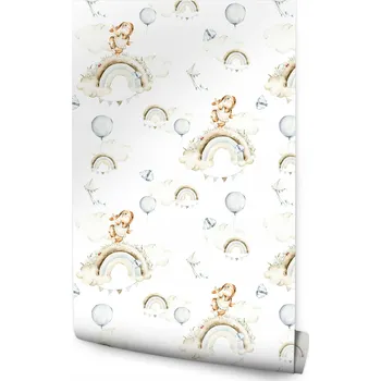 Fototapeta Tapeta na zeď do dětského pokoje Zajíčci Duha Balónky Obláčky
