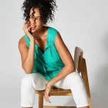 Dlouhý top s výstřihem na knoflíčky a macramé zelená 38