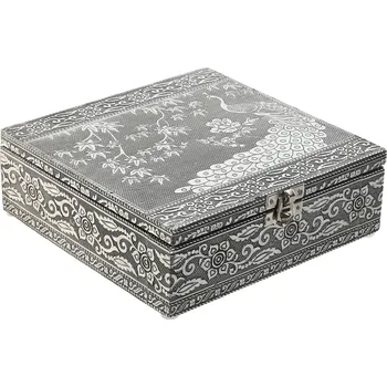 Organizér do auta Šperkovnice Home ESPRIT Páv Dřevo Aluminium Stříbrná Zelená (18 x 18 x 6 cm)