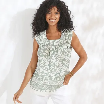 Rozšířená tunika s potiskem zelenošedá 44