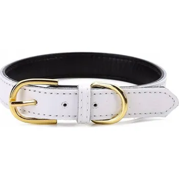 Obojek pro psa KOŽENÝ OBROŽEK PRO PSA VELIKOST L 54CM NASTAVITELNÝ BÍLÝ PETWEEN