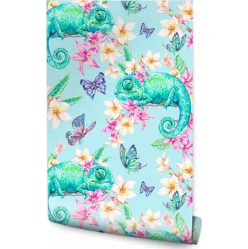 Fototapeta Tapeta Chameleon, Motýli a Květiny /144120583