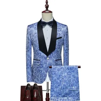 Pánský oblek Luxusní oblek na svatbu MC459 Velikost: L, Barva (Varianta): shui lan