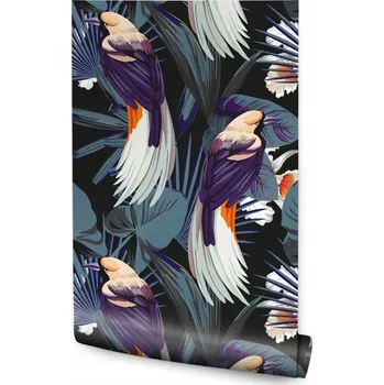 Fototapeta Tapeta Tropické Ptactvo, Květiny a Listy/106093053