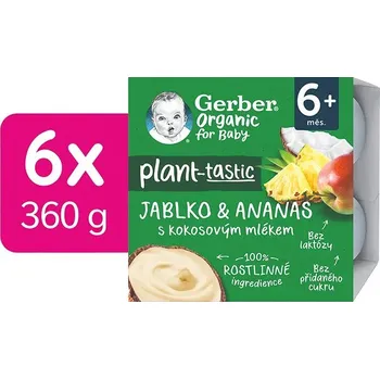 GERBER Organic 100% rostlinný dezert jablko a ananas s kokosovým mlékem 6× (4× 90 g)