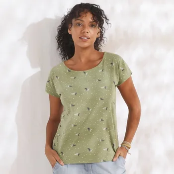 Dámské tričko Tričko s minimalistickým potiskem peříček khaki 38/40