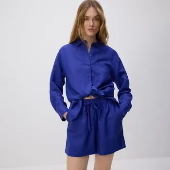 Reserved - Kraťasy s příměsí lnu - hyacintová - 273BV-54X - 273BV-54X-L