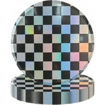 Talíř Papírové talířky 6 Ks 18 cm šachovnice závodní motiv narozeniny dítěte
