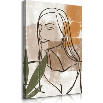 Obraz OBRAZ NA PLÁTNĚ ŽENSKÝ PORTRÉT ABSTRAKCE BOHO STYL LISTY PŘÍRODA 40x60