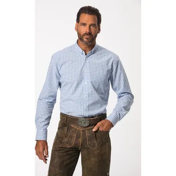 Pánská košile JP1880, Plus size Kostkovaná košile JP1880, tradiční móda, dlouhé rukávy, mini límeček s knoflíky, Modern střih, do 8XL pro plnoštíhlé nadměrná velikost, 826587720-1907, modrý, 8XL, Plus size oblečení, Oblečení pro vysoké muže, Nadměrné velikosti, Oblečen