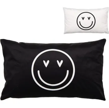 Dekorativní polštářek Černo-bílý obdélníkový povlak na polštář se zamilovanými smajlíky Happy and Smile – 30x50 cm