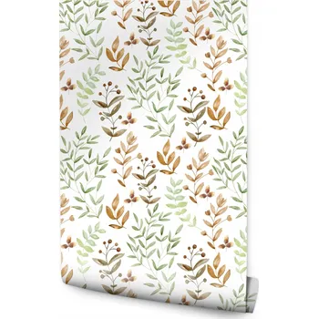 Fototapeta Tapeta na zeď Pastelové Jemné LISTY Příroda Rostliny Žaludy Akvarel