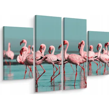 Obraz Čtyřdílný obraz PLAMEŇÁCI nad Vodou Příroda 80x60