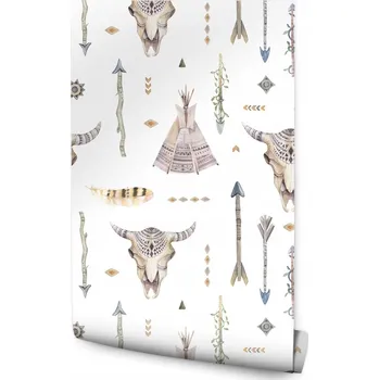 Fototapeta 10m Tapeta Indiánské Tipi Lebky do Ložnice