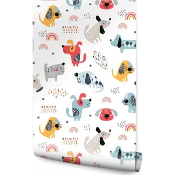 Fototapeta Tapeta BAREVNÉ Pejsci Hvězdičky Duha Vzory Dekorace