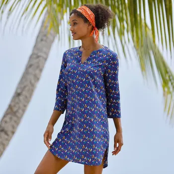 Plážová tunika se 3/4 rukávy a potiskem modrá/fialová 52