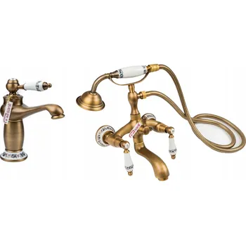 Vodovodní baterie RETRO umyvadlová a vanová baterie, staré zlato