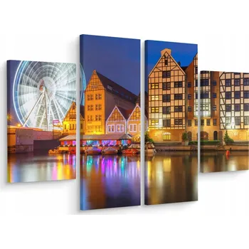 Obraz Obraz 4dílný Gdaňsk Město v noci Řeka 3D 80x60
