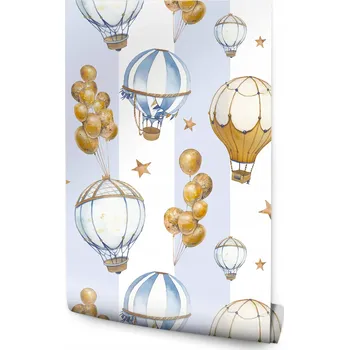 Fototapeta Tapeta Pro Děti BALÓNKY Proužky Hvězdy Akvarel