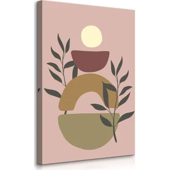 Obraz OBRAZ DO LOŽNICE GEOMETRICKÉ TVARY LISTY VĚTVIČKY STYL BOHO 80x120