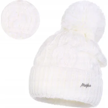 Čepice ČEPICE zimní čepice ECRU s bambulkou, přeložená, teplá na MAJKA