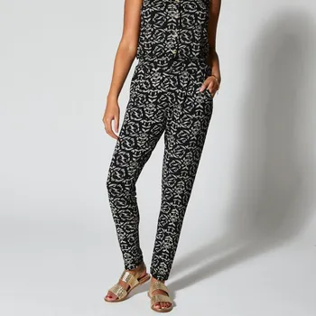 Dámské kalhoty Úzké kalhoty s potiskem a pružným pasem černá/režná 34/36