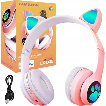 Sluchátka Bezdrátová sluchátka Cameleon růžová s kočičími uši LED