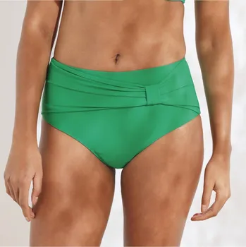 Dámské spodní prádlo Plavkové jednobarevné kalhotky s vysokým pasem a nařasením Solaro zelená 52