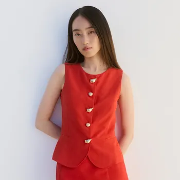 Dámské sako Reserved - Vesta s příměsí lnu - mandarinková - 251FT-23X - 251FT-23X-M