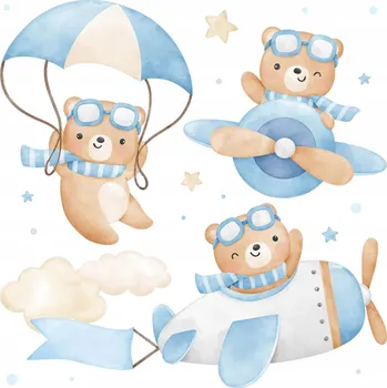 Obraz Sada Samolepek na Zeď Sladcí Medvídci Létající v Oblacích Jemná 60x94 cm