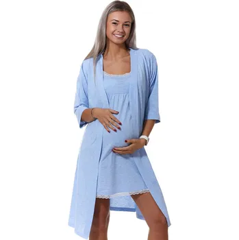 Dámská noční košile Mateřská košilka úzká ramínka na kojení a župan v setu 1G0454 modrá s