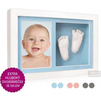 Dekorace do dětského pokoje 3D Memories Odlévací sada pro 3D odlitek ručiček a nožiček s extra hlubokým bílým dvojrámečkem Modrá