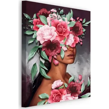 Obraz Obraz PORTRET Ženy Růže Listy Malba 70x100